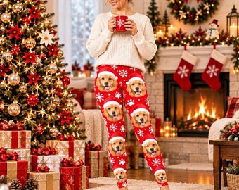 Personalized Christmas Dog Leggings, Custom Pet Photo Yoga Pants, High Waisted Holiday Leggings, Christmas Gift for Dog Mom