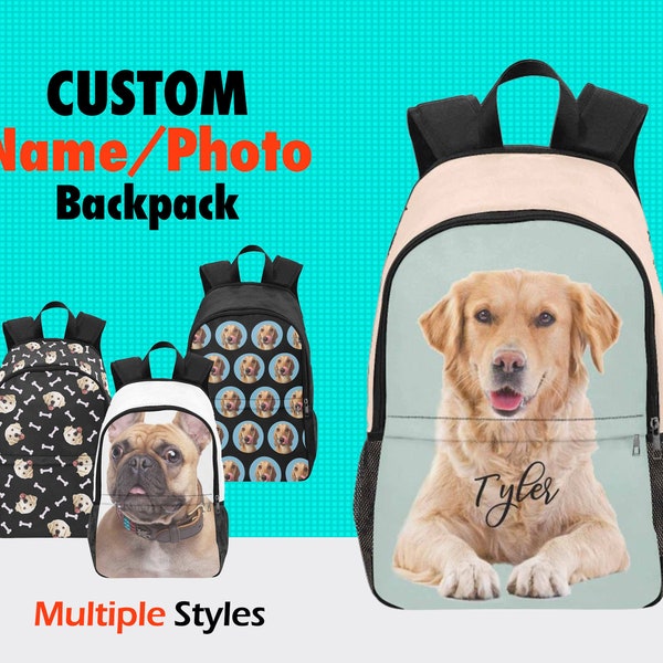 Custom Dog Backpack, Kids School Bag, Personalized School Bag for Girls Boys, Travel Bag, Back to School Gift, Daughter Son Gift, 17 inch