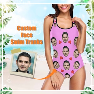 Custom Face Heart Swimsuit For Women, Personalized Photo Bathing Suit, Custom Face Bikini Swimwear, Custom Bikini Set, Birthday Gift for Her