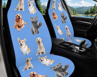 Personalized Pet Car Seat Covers, Custom Dog & Cat Photo Seat Cover, Cute Animal Print Car Interior Accessories, Gift for Pet Lovers