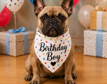 Bandana personalizada para cachorro aniversariante, lenço personalizado para aniversário de pet, roupa de aniversário para cachorro estilo francês, presente de festa de aniversário, acessórios de aniversário para cachorro