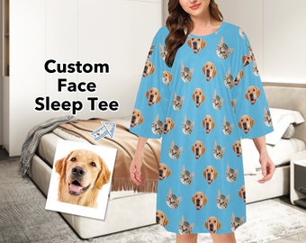 Custom Pet Face Sleepshirt Funny Personalized Photo Nightshirt Sleepwear Oversized Sleep Tee Birthday Mom Girlfriend Anniversary Gift