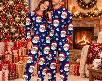 Custom Christmas Pajamas with Faces, Personalized Photo Matching PJs, Funny Couple Sleepwear, Family Sleepwear, Christmas Gift for Boyfriend