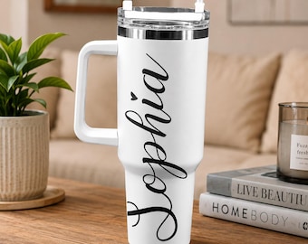 Personalized Name Tumbler 40oz with Handle, Custom Engraved Cup with Straw, Custom Travel Mug, Gift for Her, Birthday Gift, Bridesmaid Gift