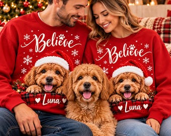 Custom Dog Face Christmas Sweatshirt, Personalized Pet Name Shirt, Christmas Puppy Sweater, Dog Mom Holiday Gift