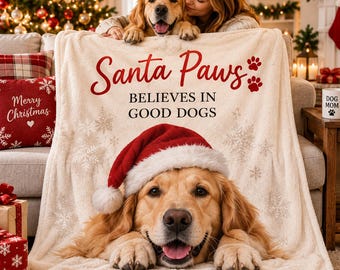 Personalized Christmas Dog Blanket, Custom Pet Photo Blanket, Santa Paws Holiday Throw, Dog Mom Gift, Christmas Pet Decor