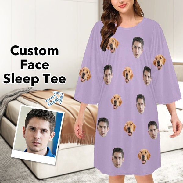 Custom Face Sleepshirt, Funny Personalized Photo Nightshirt, Womens Sleepwear, Oversized Sleep Tee, Mom Girlfriend Gift, Bachelorette Gifts
