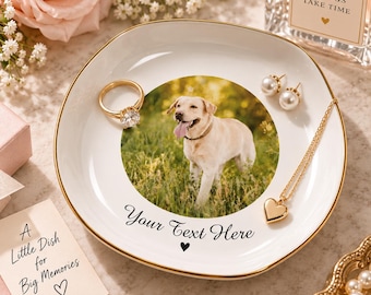 Custom Pet Photo Jewelry Dish, Personalized Dog Ring Dish, Custom Pet Name Trinket Tray, Memorial Gift for Pet Lover