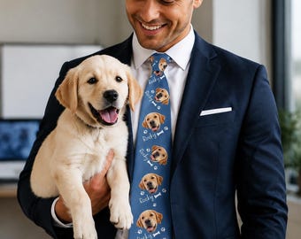 Custom Dog Photo Tie, Personalized Pet Face Necktie, Dog Dad Gift, Custom Puppy Tie For Men, Memorial Pet Tie, Dog Lovers Gift
