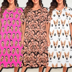 Personalized Photo Pajamas Dress for Women,Custom Face Nightgown,Custom Nightdress with Pet Pictures,Christmas Birthday Gifts for Mom/Her