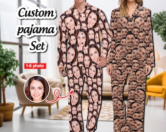 Custom Face Pajamas Set for Couples, Personalized Photo Pajamas, Funny Matching Pajamas, Gift for Boyfriend Girlfriend, Anniversary Gift