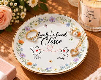 Custom Best Friend Jewelry Dish, Personalized Long Distance Friendship Gift, Custom Names & States Ring Holder, Gift for BFF