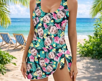 Personalized Swimsuit with Face: Personalized Summer Party Bikini, Hawaiian Swimsuit Skirt, One-Piece Swimsuit, Gift for Her