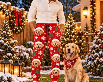 Personalized Pet Photo Sweatpants, Custom Dog Christmas Joggers, Funny Face Pajama Pants, Christmas Gift