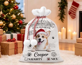 Custom Dog Christmas Gift Bag, Personalized Pet Face Santa Sack, Christmas Drawstring Bag, Holiday Present Bag for Pet Owners
