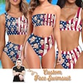 Custom Face American Flag Swimsuit, Personalized Bikini Set, Bachelorette Party Favors