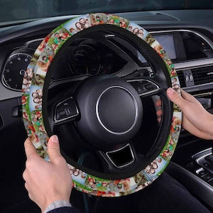 Custom Car Steering Wheel Cover, Personalized Car Anti-slip Cover Family Picture, Auto Accessories Protector Decor New Car, Gift for Dad