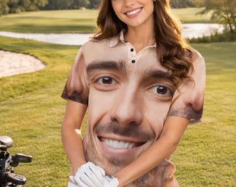 Personalized Face Polo Shirt,Custom Photo Golf Shirt,Funny Couple Matching Shirts,Gift for Boyfriend Girlfriend,Summer Vacation Outfit