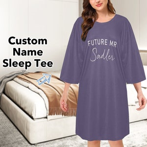 Custom Text Name Sleepshirt, Personalized Women Nightshirt, Custom Last Name Shirt, Oversized Sleep Tee, Name List Shirt, Pajama Party Gift