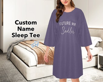 Chemise de nuit avec nom avec texte personnalisé, chemise de nuit personnalisée amusante, vêtements de nuit pour femme, t-shirt de nuit surdimensionné, cadeau petite amie maman, cadeaux EVJF