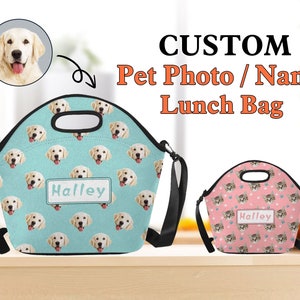 Sac à lunch personnalisé avec photo d'animal de compagnie, Boîte à lunch pour chien et chat, Cabas en néoprène pour pique-nique scolaire, Sac à lunch pour amoureux des animaux de compagnie, Boîte à lunch pour enfants