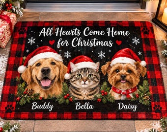 Personalized Christmas Pet Doormat, Custom Pet Photo Welcome Mat, Multiple Dogs & Cats Door Mat, Christmas Pet Lover Gift