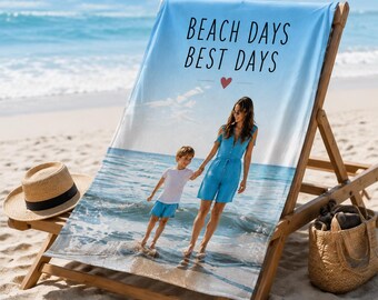 Personalized Beach Towel, Custom Photo Towel, Family Beach Blanket, Gift for Mom Dad Kids, Beach Vacation Gift