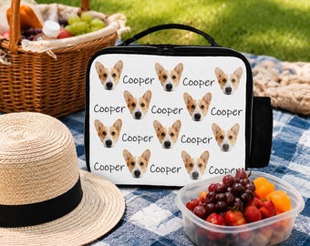 Custom Dog Face Lunch Bag, Personalized Pet Photo Lunch Tote, Custom Name Insulated Lunch Box, Dog Lover Gift, Back to School Gift