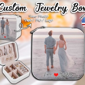 Personalisierte Foto Kunst Schmuckschatulle, benutzerdefinierte Paar Foto Reise Schmuckschatulle mit Namen, Brautjungfern Vorschlag Geschenk, Muttertagsgeschenk