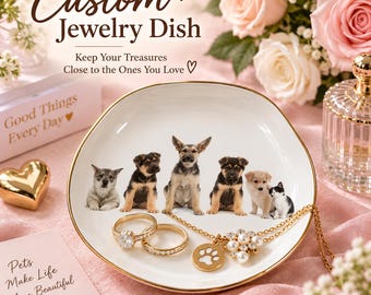 Personalized Dog Jewelry Dish, Custom Pet Photo Ring Holder, Dog Cat Trinket Dish, Pet Mom Gift, Birthday Gift for Her