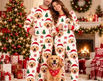 Personalized Christmas Pajamas for Couples, Custom Pet Face PJs, Matching Holiday Sleepwear, Custom Family Gift, Dog Lovers Gift