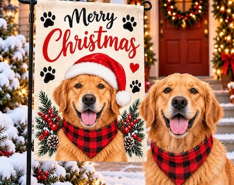 Custom Pet Garden Flag, Personalized Dog Photo Flag, Holiday Porch Decor, Merry Christmas Yard Decor, Christmas Gift for Pet Owners