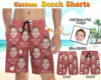 Custom Face Swim Trunks, Personalized Text/Photo Beach Shorts, Summer Men Casual Shorts, Quick Dry Surfing Board Shorts, Father's Day Gift