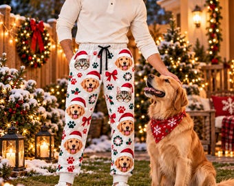 Personalized Pet Sweatpants, Custom Dog Face Joggers, Christmas Pajama Pants, Custom Pet Photo Gift, Santa Jogger Pants, Xmas Gift