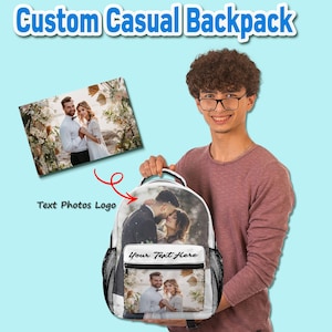 Custom Photo Backpack, Personalized Backpack with Picture, Custom Text Travel Backpack for Boys Girls, Back to School Gift, Anniversary Gift