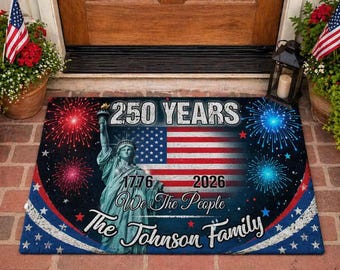 Personalized USA 250th Birthday Doormat, Custom Patriotic Welcome Mat, America Anniversary Door Mat, Statue of Liberty Mat