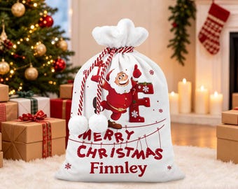 Custom Name Christmas Gift Bag, Personalized Santa Sack for Kids, Merry Christmas Drawstring Bag, Christmas Eve Gift, Gifts for Friend