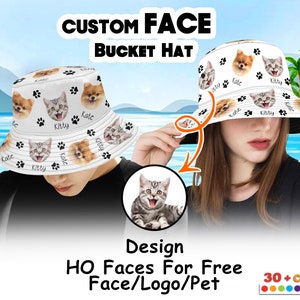Custom Pet Name Beach Hawaiian Bucket Hat, Personalized Bucket Hat With Photo, Face Unisex Bucket Hat, Outdoor Summer Hats, Memorial Gift