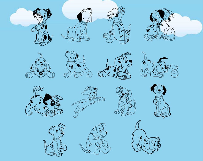 101 dalmatians outline svg dxf png 101 dalmatians bundle | Etsy