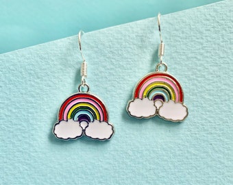 Rainbow and Clouds dangle earrings, #Weather, Funky, Fun, Cute and quirky