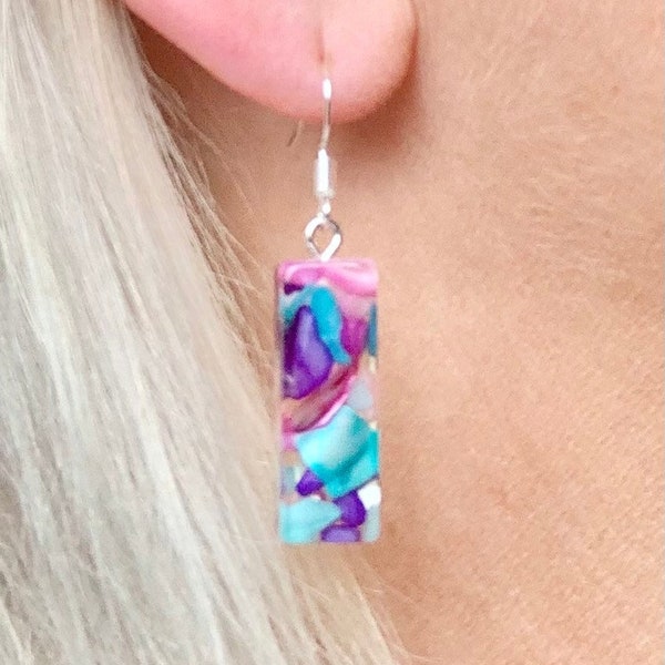 Delicate drop earrings dainty dangler dangle earrings, Pink/Purple/Blue Perfect Birthday or Anniversary present,