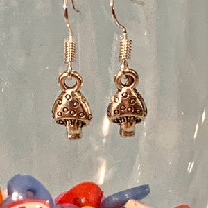 Mushroom Toadstool dainty dangle earrings fun and funky, quirky and original