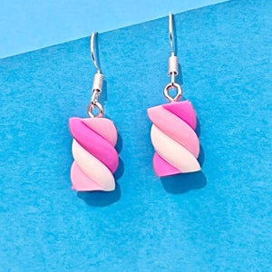 Pink Marshmallow Dangle Earrings, Fun Funky and Cute.