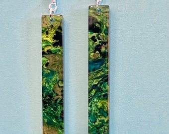 Delicados pendientes colgantes, delicados pendientes colgantes, efecto mármol verde/negro, regalo perfecto de cumpleaños o aniversario.