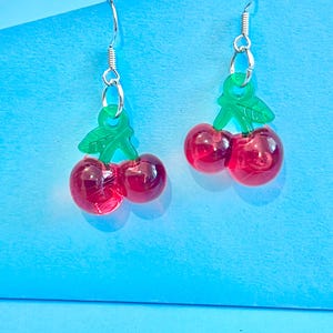 Red Cherry dangle earrings, Fruit Earrings, Fun Earrings, Funky Earrings