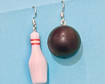 Ten Pin Bowling Skittles dangle earrings, Funky Earrings, Fun Earrings, Quirky and original, Bowling, #10 Pins