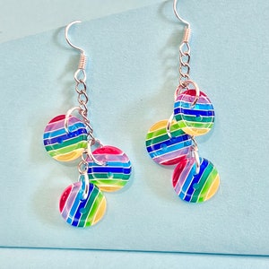 Button Rainbow Cluster dangle drop Earrings, cute, fun, funky, quirky and original