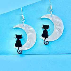 Cat on the Moon dangler dangle earrings, Quirky, Funky and Fun Animal Earrings #animal lovers