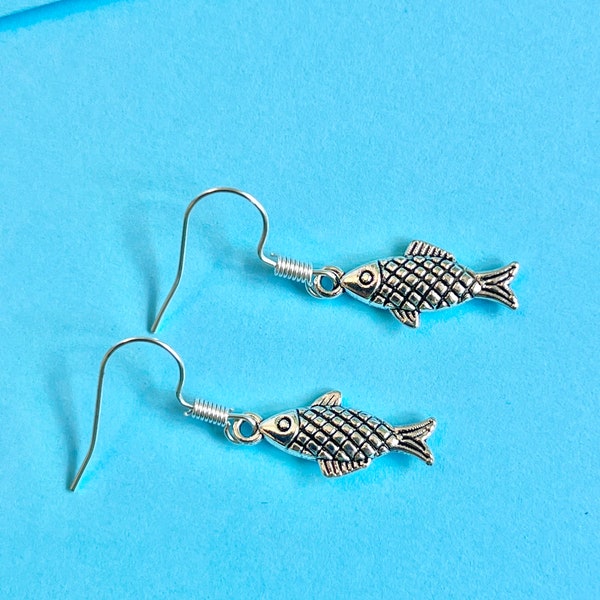 Fish dangle earrings delicate and dainty, present for her, fisherwoman, carp