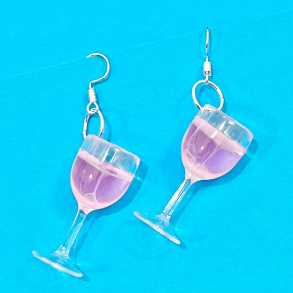 Wine Glass Blush/Pink/Rose dangle earrings, Funky, Fun, Cute and original